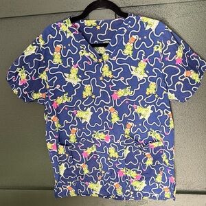 Colorful Frog Print Scrub Top